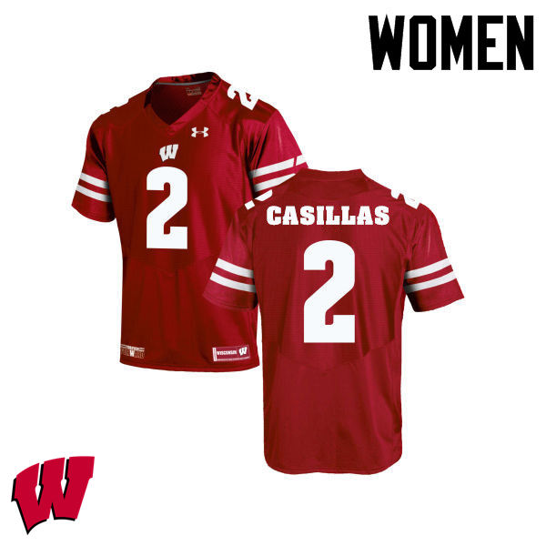 Women Winsconsin Badgers #2 Jonathan Casillas College Football Jerseys-Red